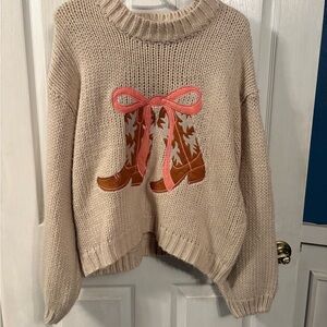 Western Boots and bows sweater M/L